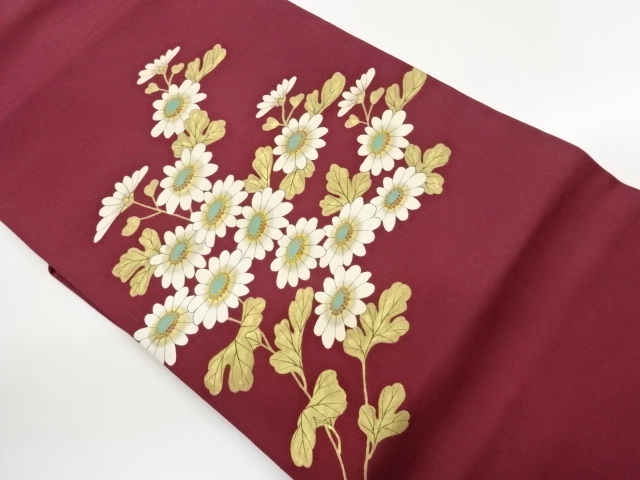 JAPANESE KIMONO / HAND-PAINTED CHRYSANTHEMUM PATTERN SHIOZE GOLD-LEAF 